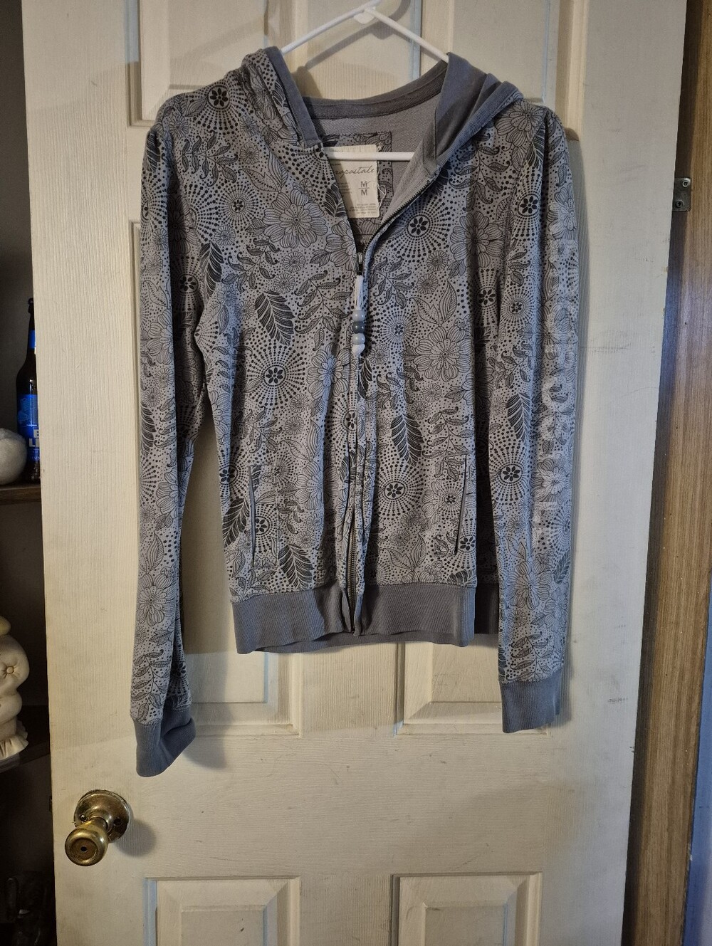 Aeropostale Gray Floral Zip Hoodie with Drawstring Hood